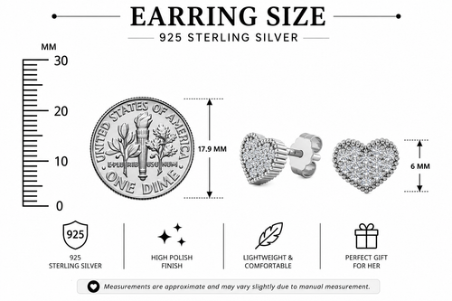 925 Sterling Silver CZ Heart Stud Earrings | 6mm Heart Earrings for Women & Girls