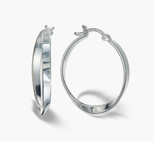 925 Sterling Silver Twisted Hoop Earrings 27mm, Lightweight Diamond Cut Hoop Earrings for Women, Hypoallergenic Everyday Jewelry