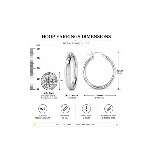 Silver Hoop Earrings for Women | Hypoallergenic Sterling Hoops Womens Earring | Nickel Free Chunky Cute Jewelry for Sensitive Ears | Small Hoop Earings for Girls Gifts for Everyday Wear