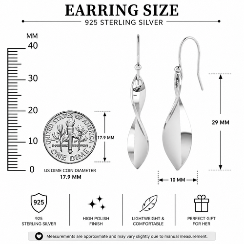 925 Sterling Silver Twisted Drop Dangle Earrings for Women | Lightweight Earrings